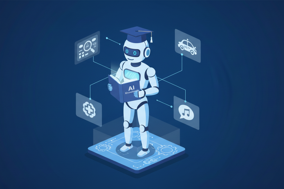 Roboter liest digitale Informationen auf futuristischem Display