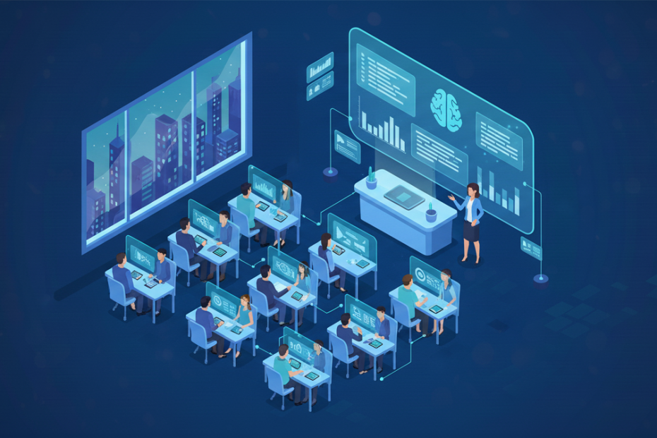 Digitale Schulung mit künstlicher Intelligenz und Datenanalyse im Klassenzimmer